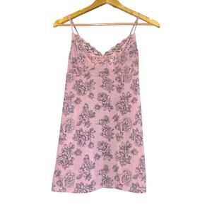 Donna Loren Babydoll Floral Slip Dress Sheer Womens Medium Y2K Floral Roses Lace